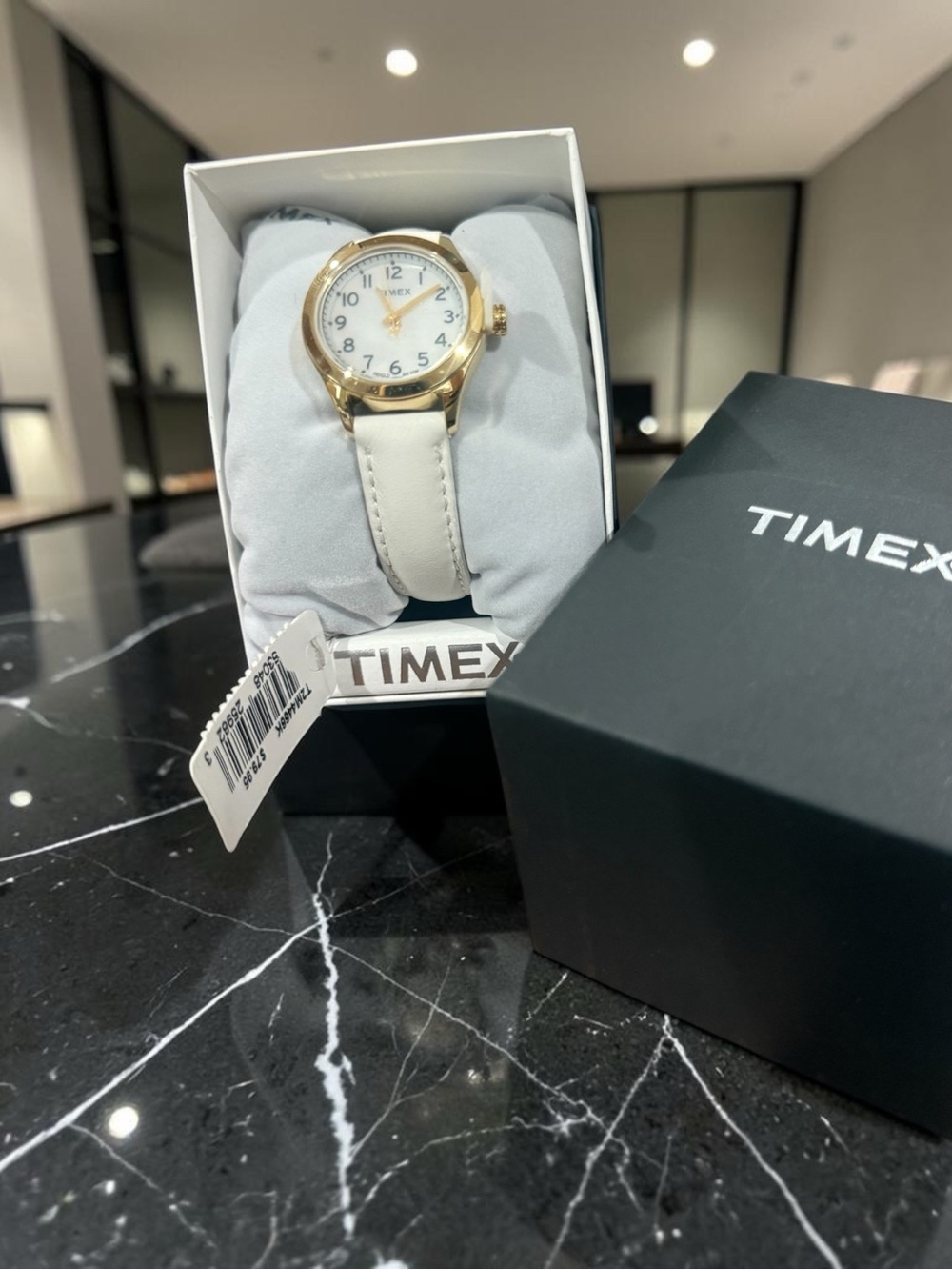 Timex Women's White Leather Strap Watch with Gold Case